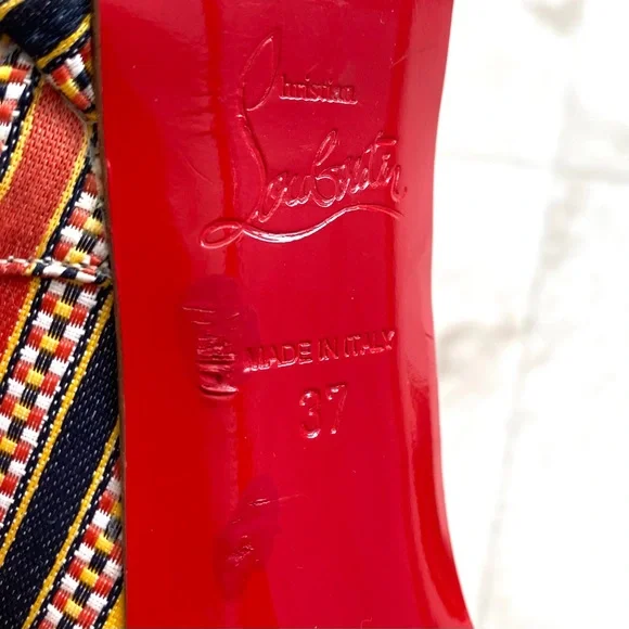Christian Louboutin Made in Italy Rasta Damas Greissimo Satin Pumps Heels Size 7